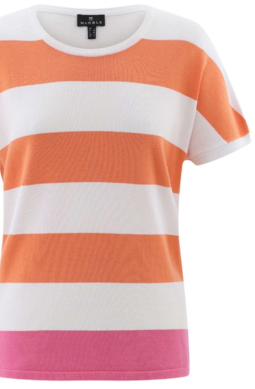 Orange Stripe Cap Sleeve Pink Hem Pullover