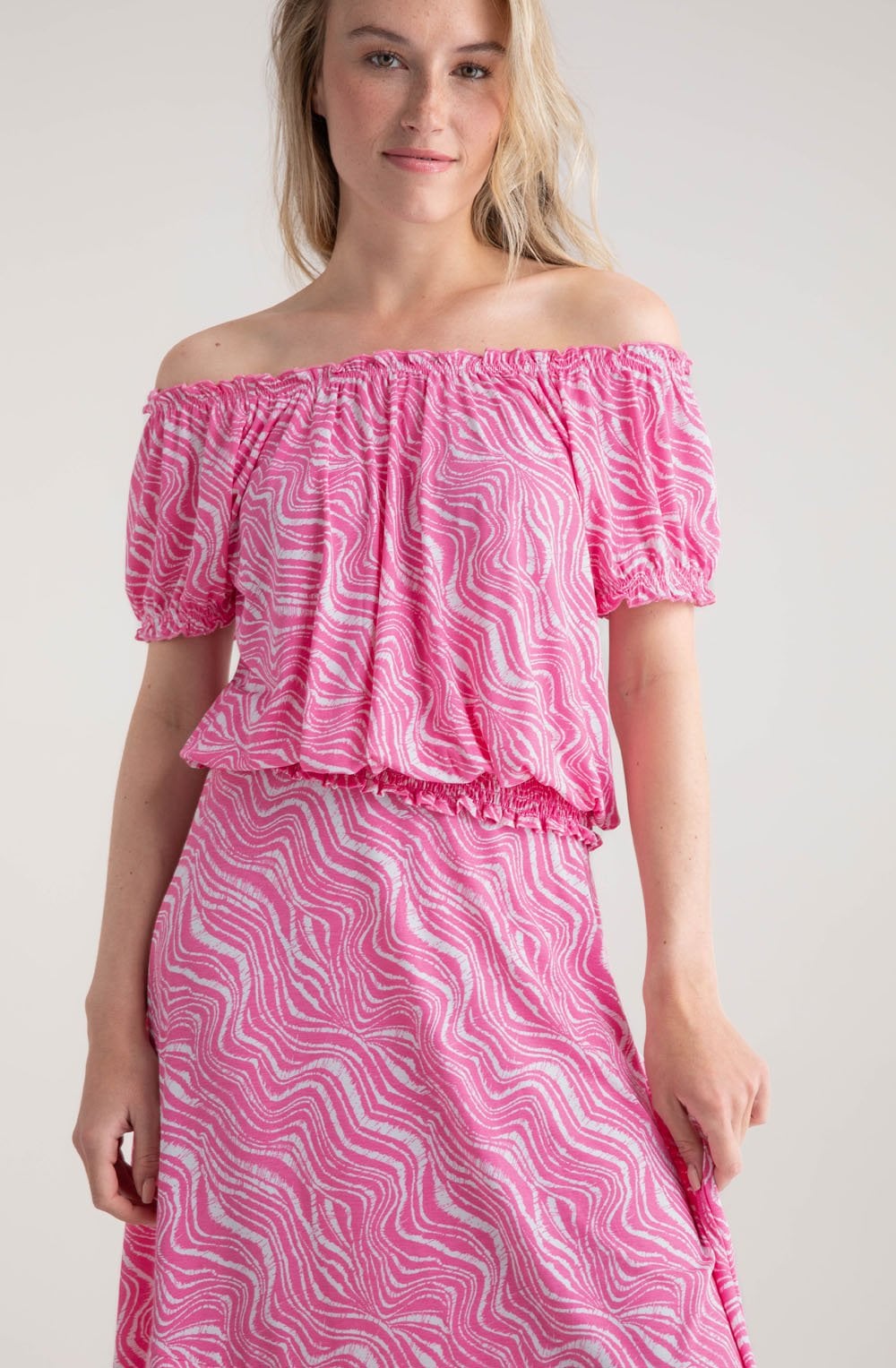Pink Adjustable Neckline Ruffled Top