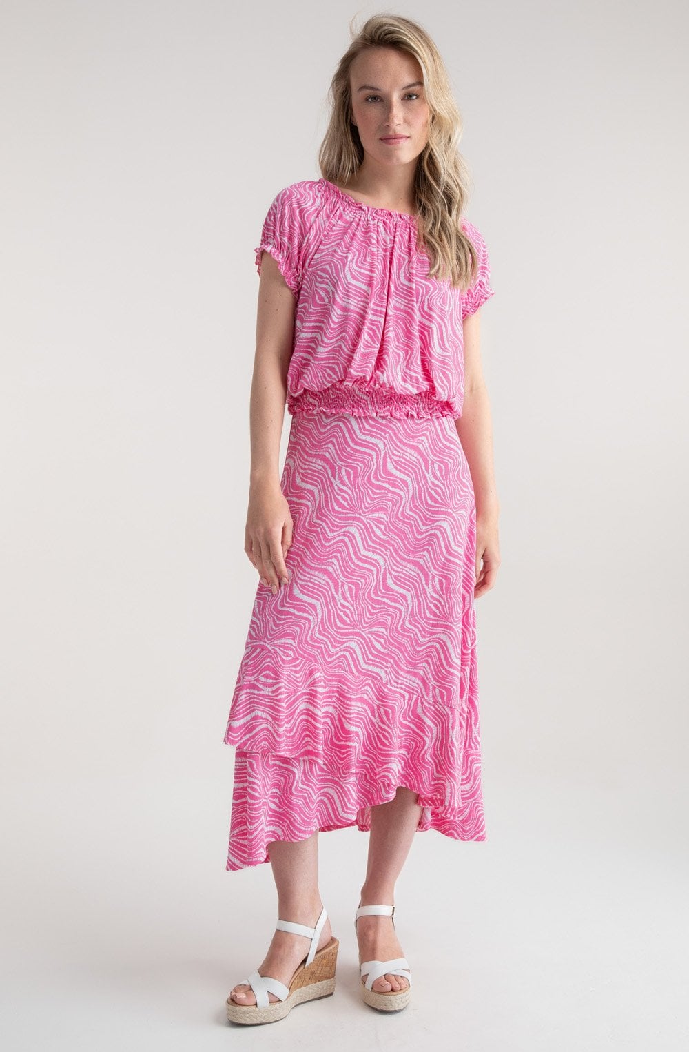 Pink Adjustable Neckline Ruffled Top