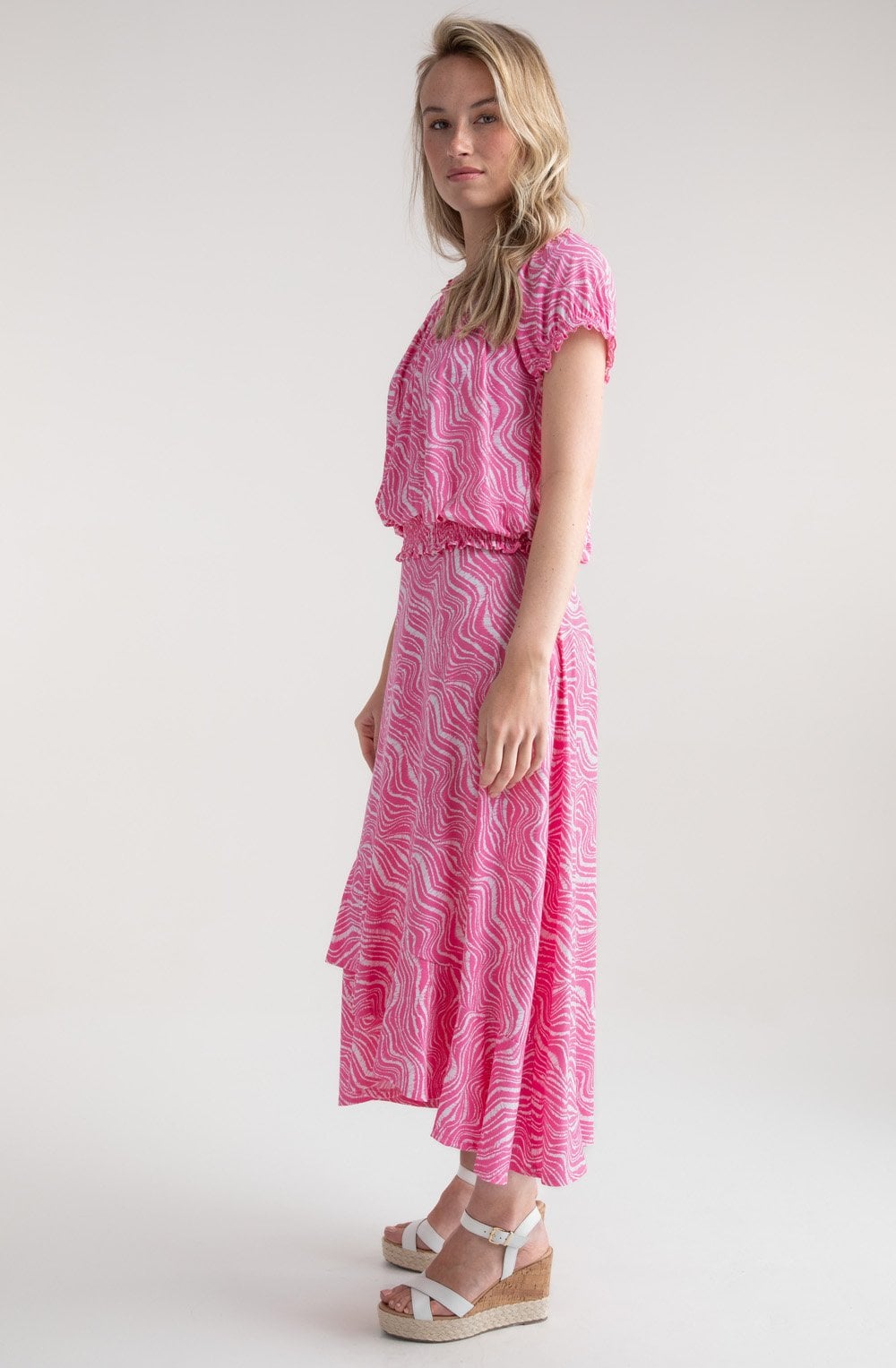 Pink Adjustable Neckline Ruffled Top