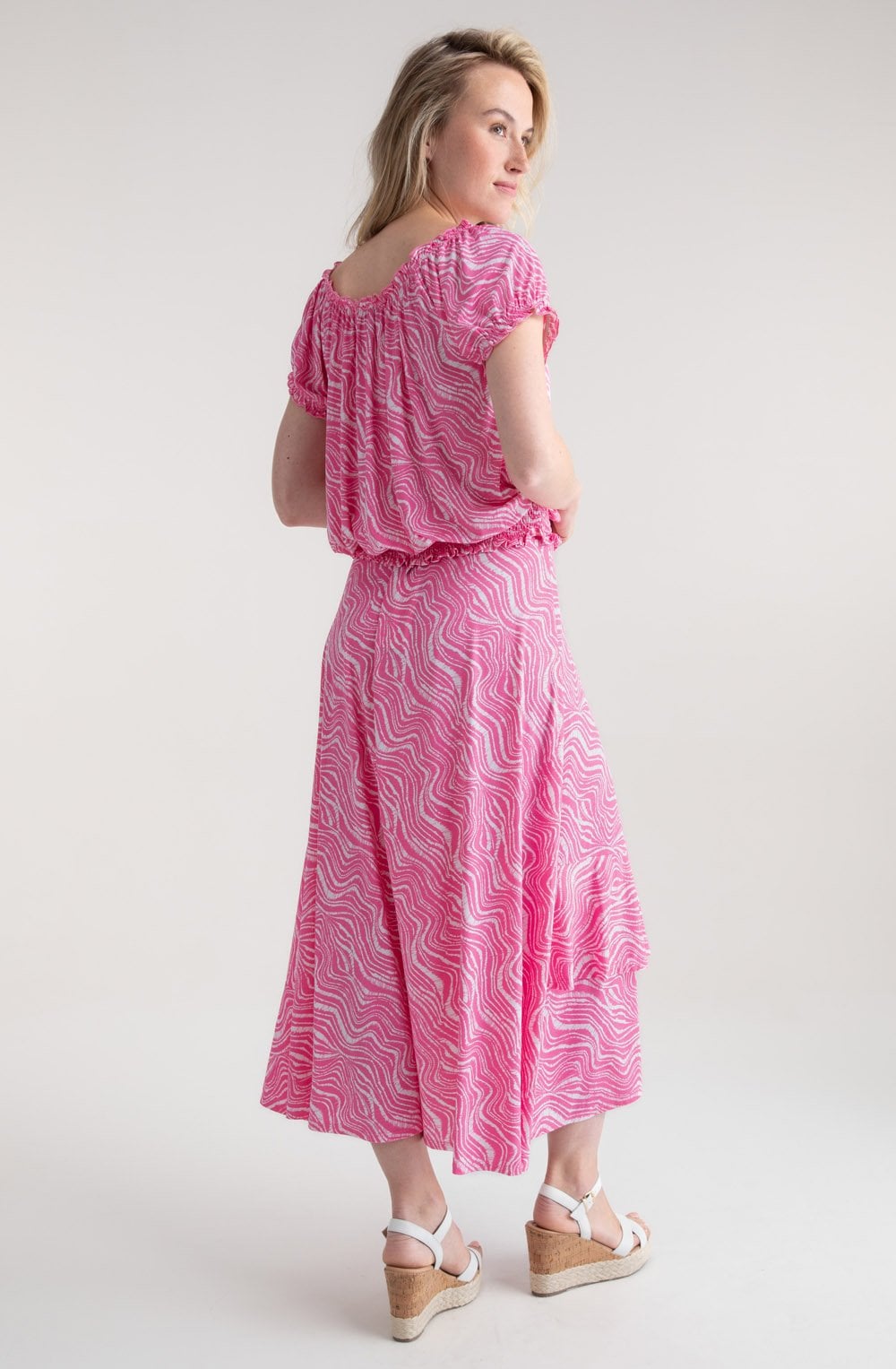 Pink Adjustable Neckline Ruffled Top