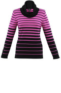 Pink and Black Striped Cowl Neck Sweater