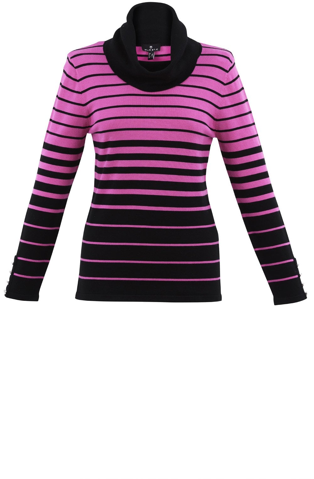 Pink and Black Striped Cowl Neck Sweater