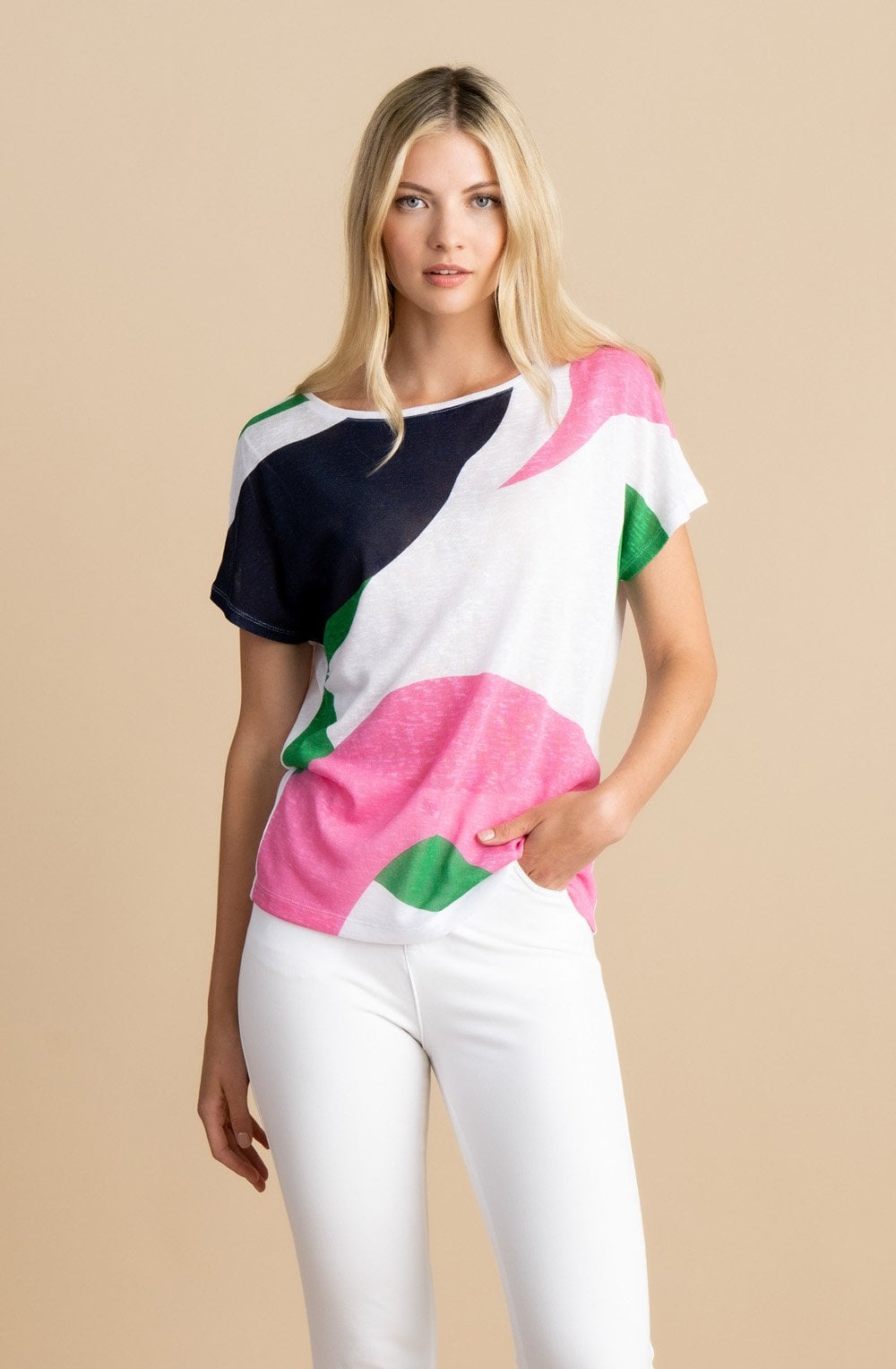 Pink and Green Relaxed Semi Sheer Top