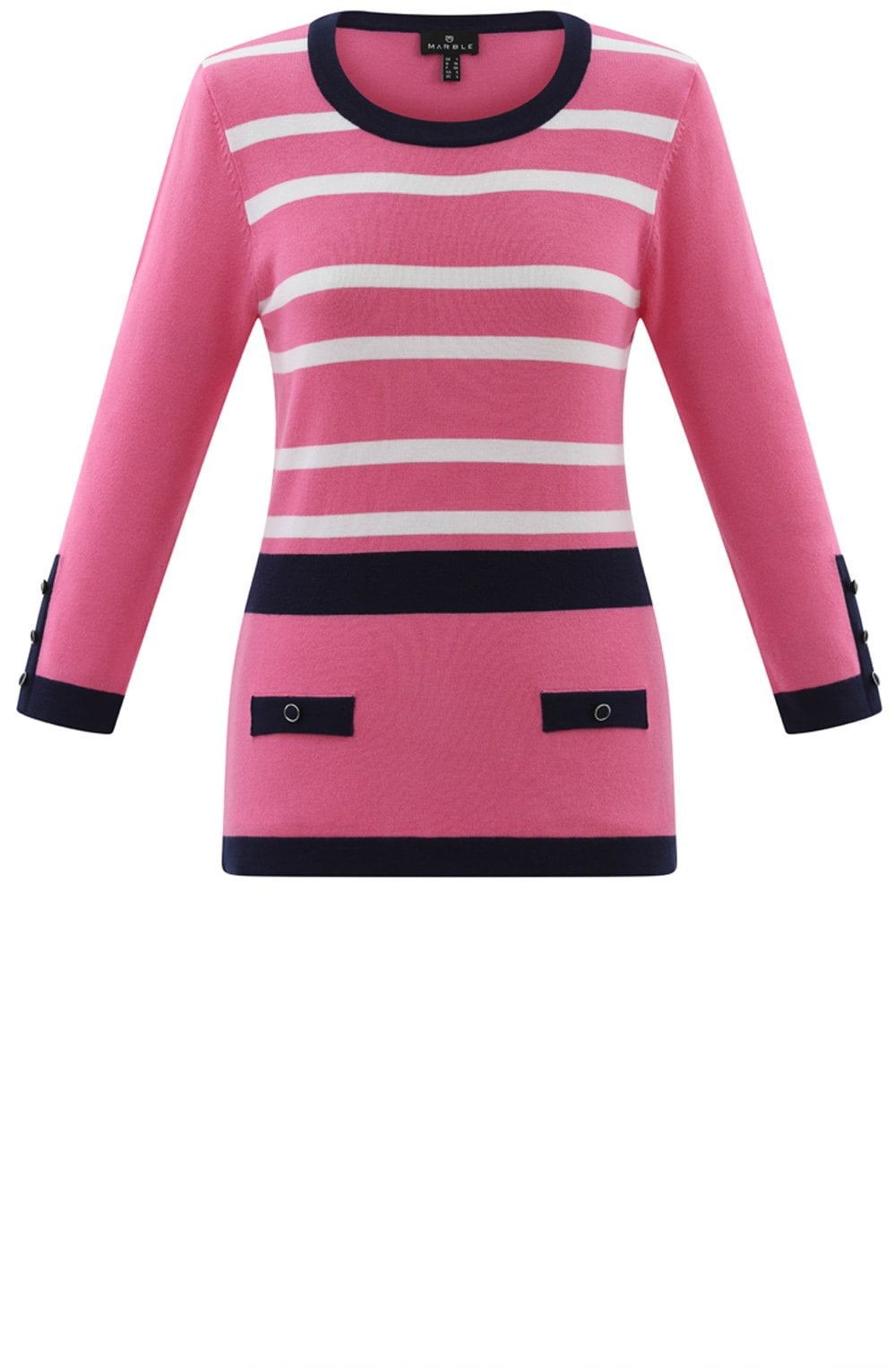 Pink and Navy Faux Pocket Sweater