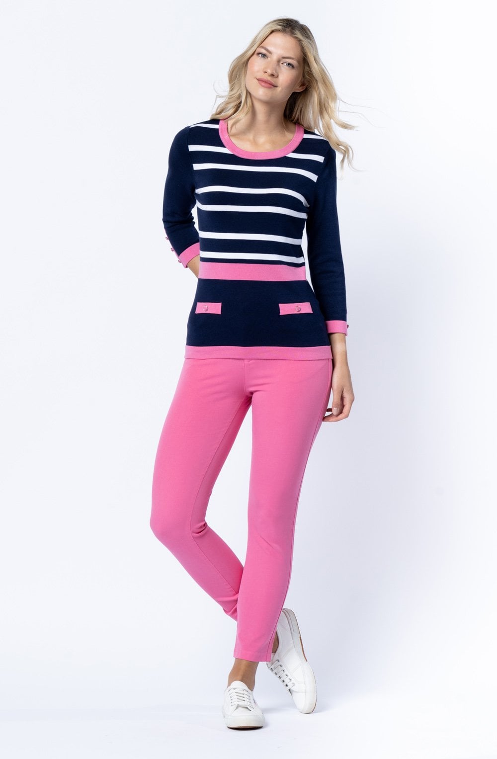 Pink and Navy Fine Knit Jumper