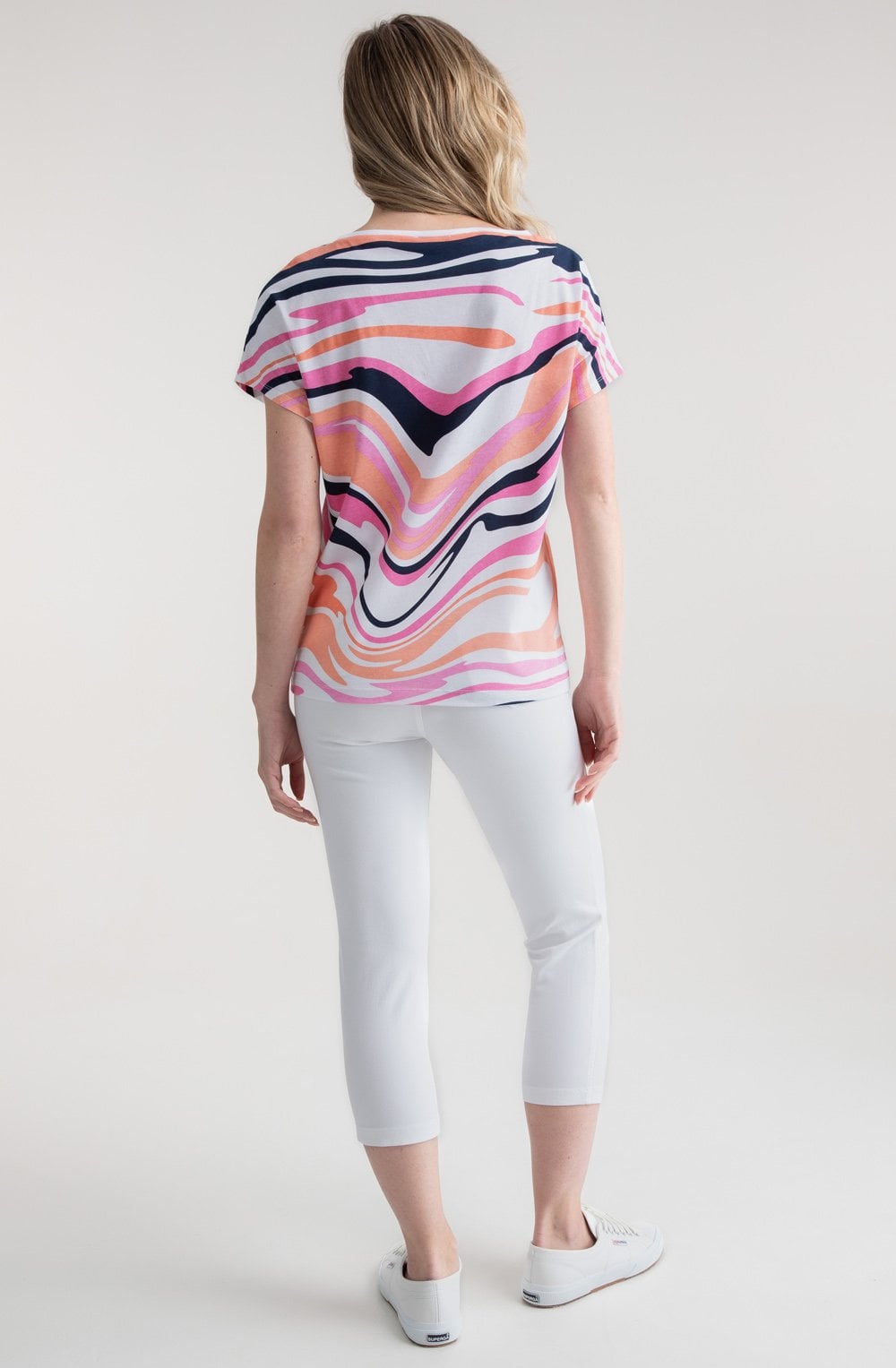 Pink and Orange Abstract Stripe T Shirt
