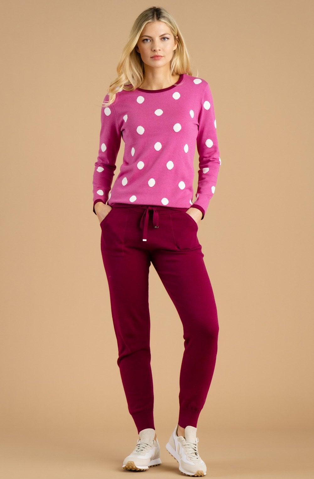 Pink and White Spot Print Jumper