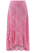 Pink and White Tiered Jersey Maxi Skirt