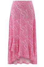 Pink and White Tiered Jersey Maxi Skirt