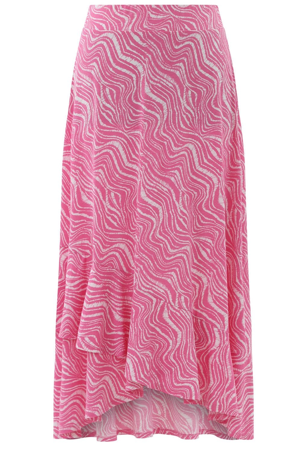 Pink and White Tiered Jersey Maxi Skirt