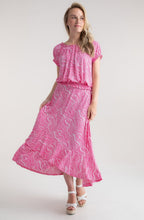 Pink and White Tiered Jersey Maxi Skirt