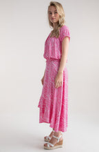 Pink and White Tiered Jersey Maxi Skirt