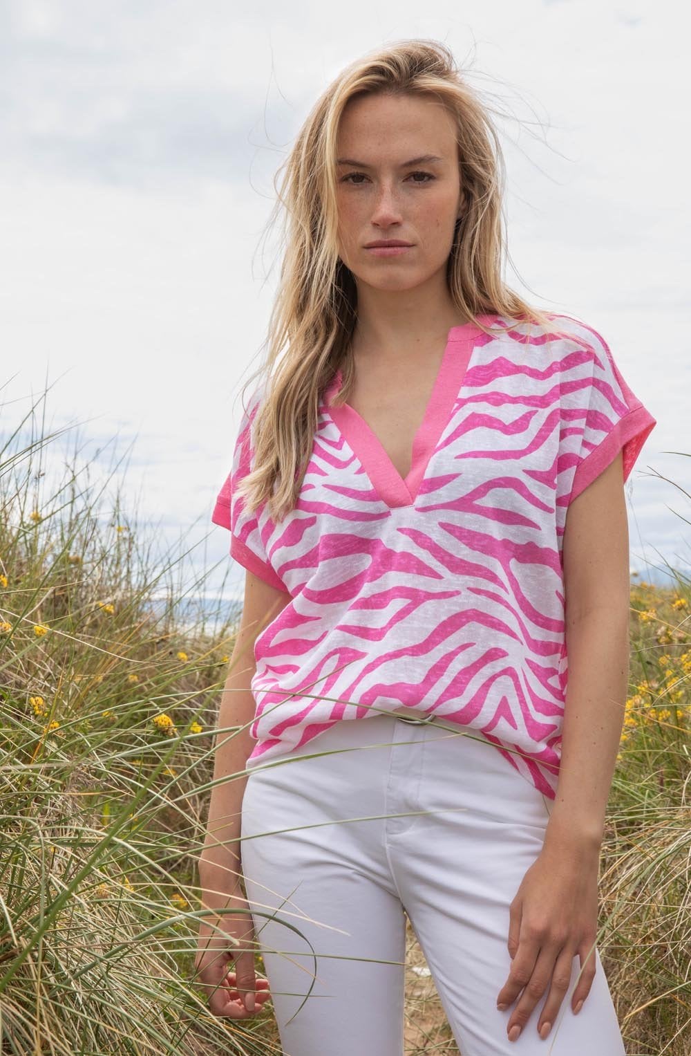 Pink Animal Print Tunic Neck Top