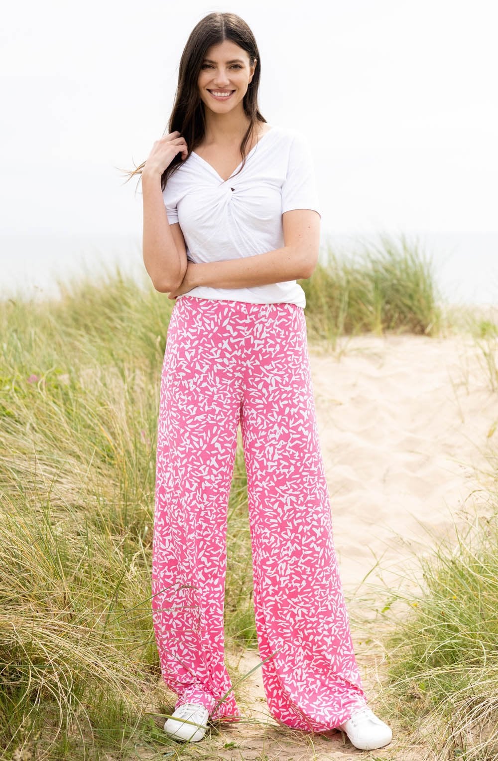 Pink Bold Print Palazzo Jersey Trousers