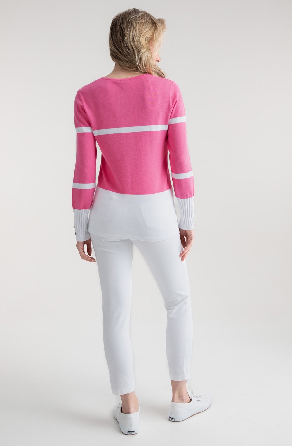Pink Colour Block Fitted Jumper