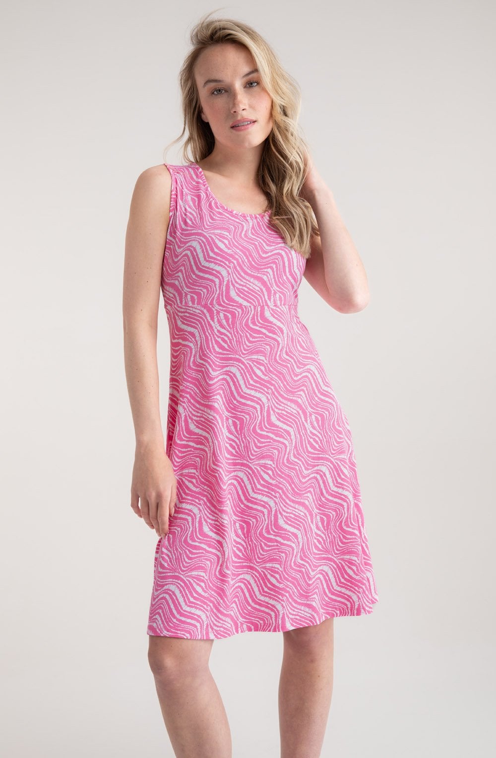 Pink Fit and Flare Jersey Knee Length Dress
