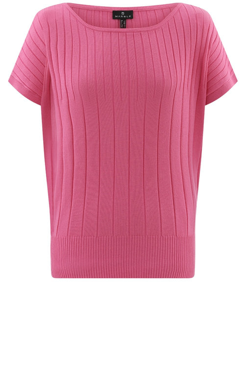 Pink Fitted Hem Ribbed Jumper