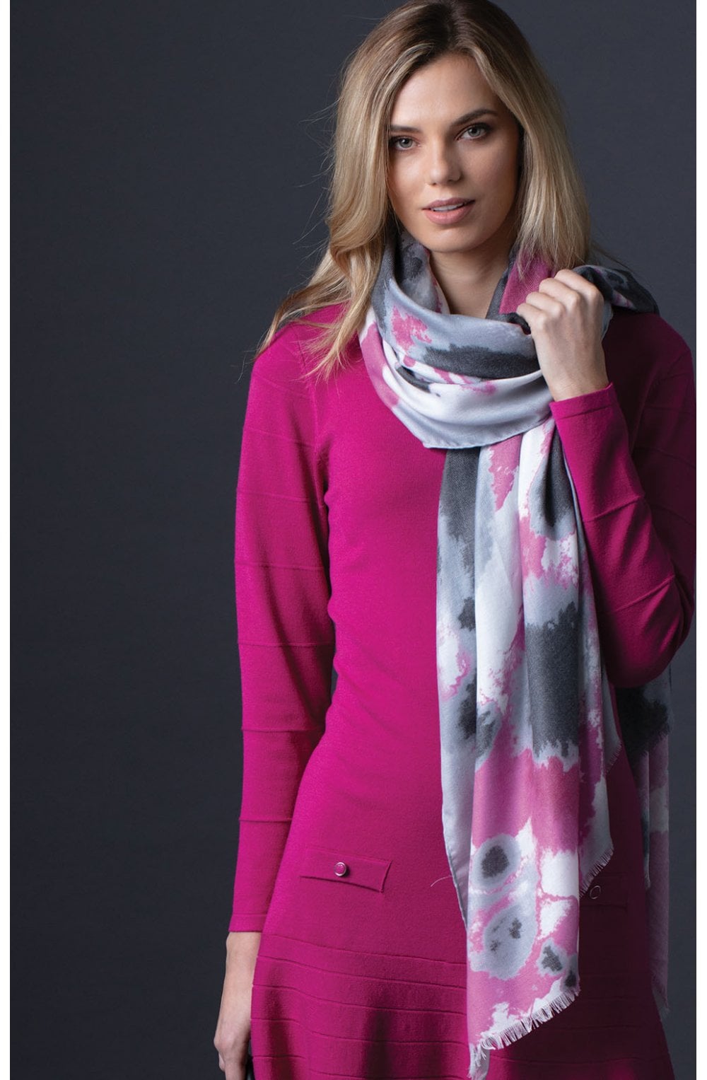 Pink & Grey Patterned Scarf