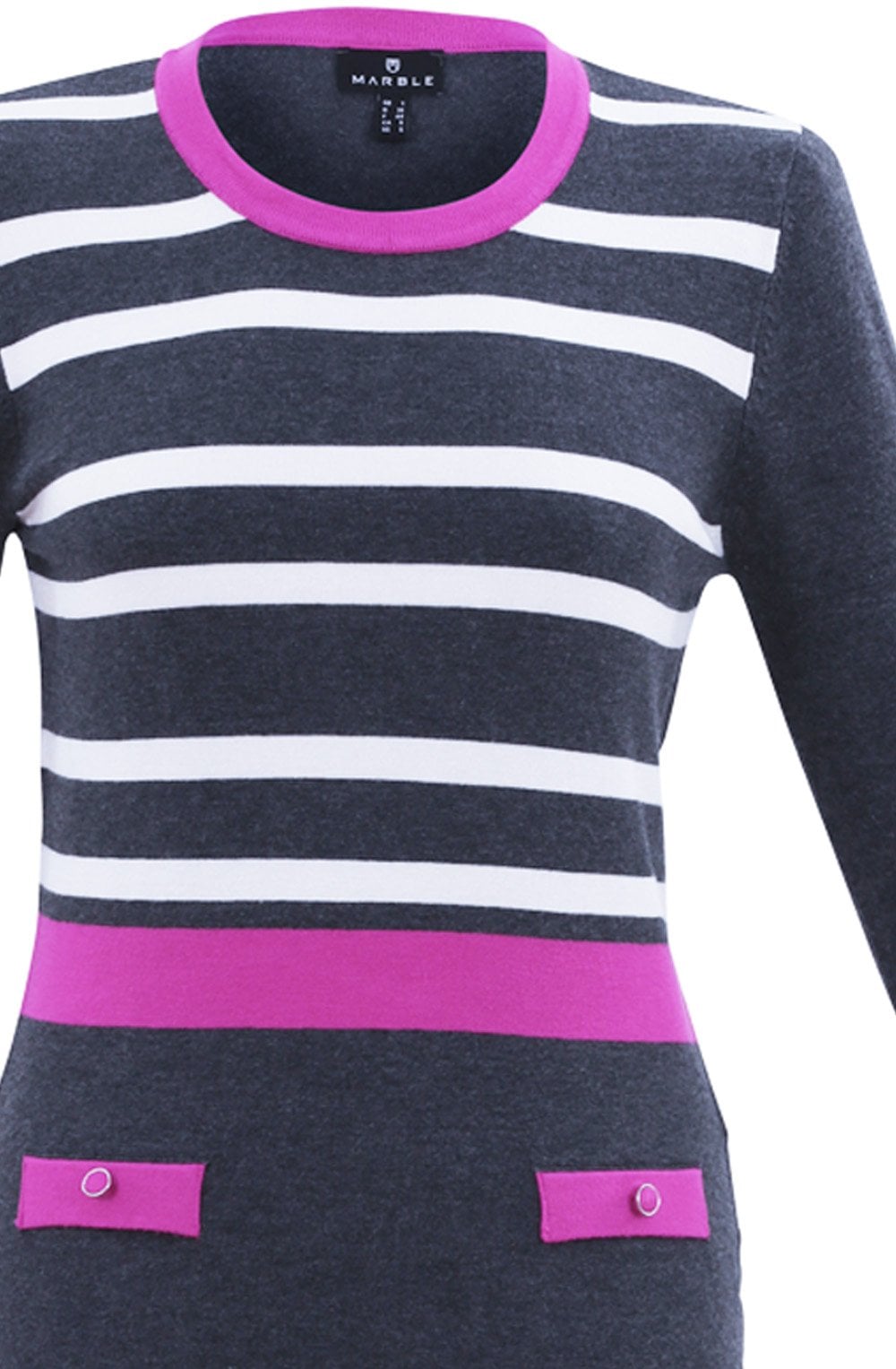 Pink Grey & White Striped Classic Jumper