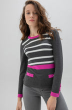 Pink Grey & White Striped Classic Jumper