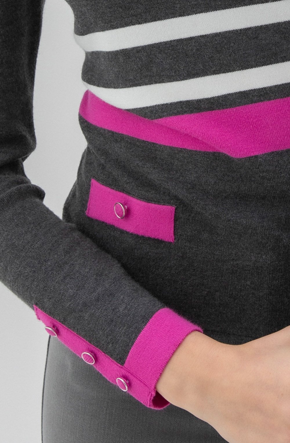 Pink Grey & White Striped Classic Jumper