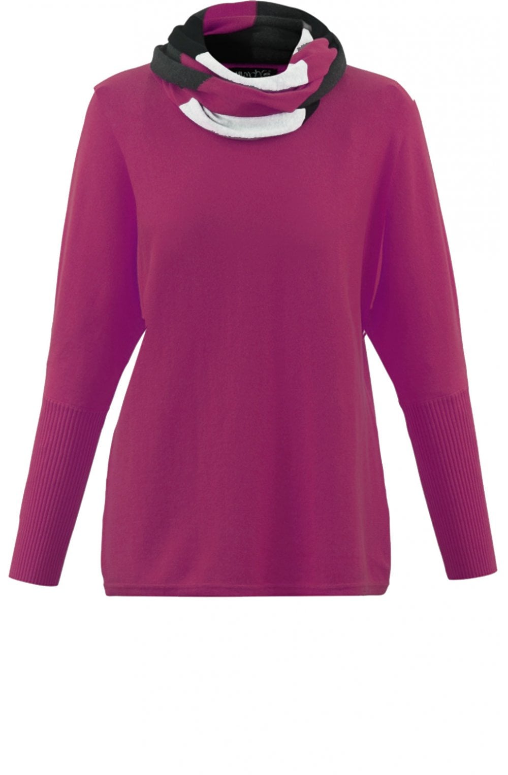 Pink Jumper with Striped Snood