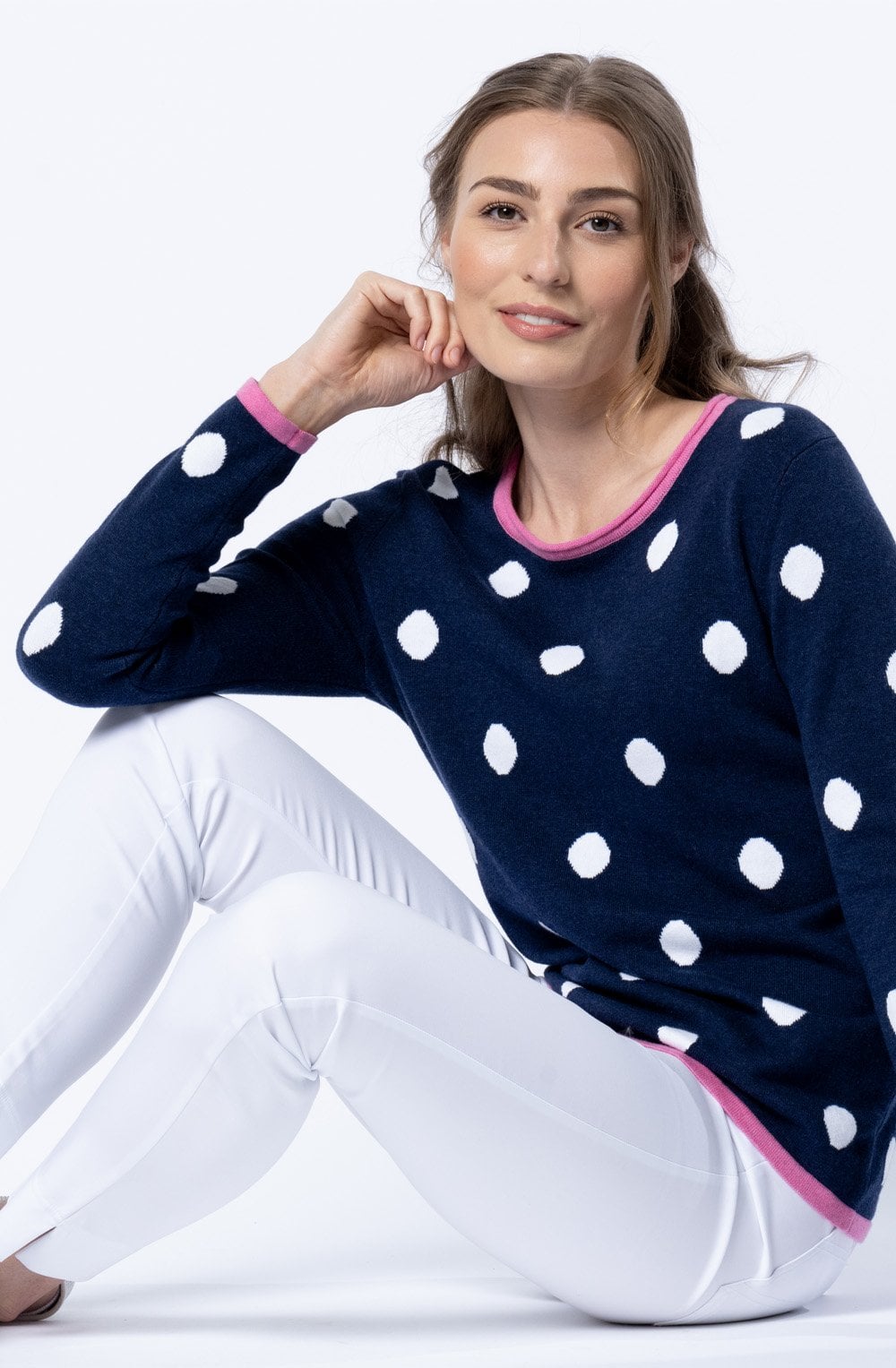 Pink & Navy Spot Print Jumper