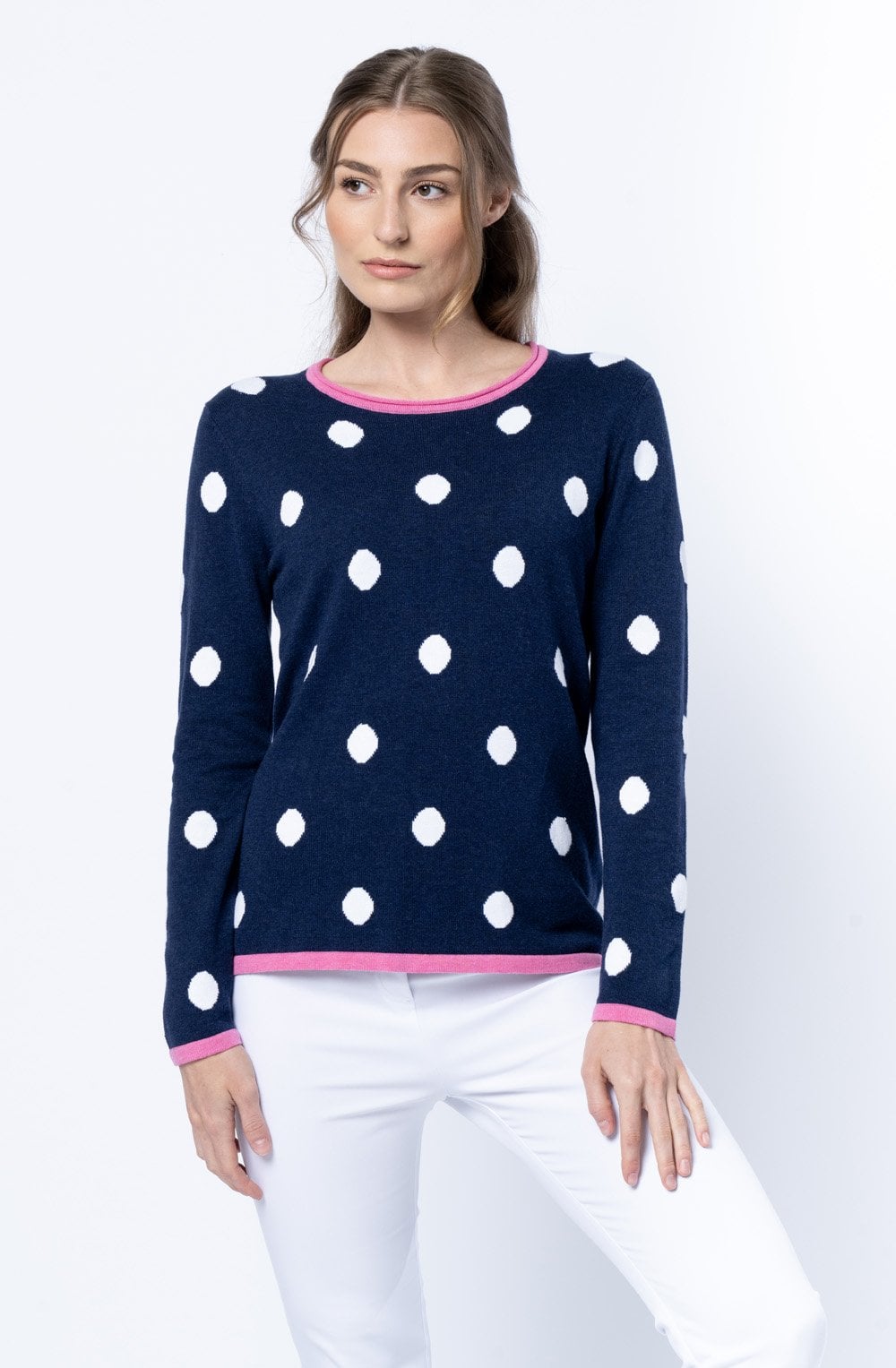 Pink & Navy Spot Print Jumper