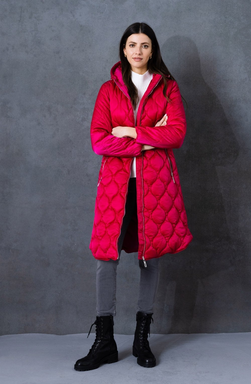 Pink Quilted Midi Coat