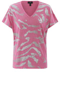 Pink Semi Sheer Silver Foil Print Top