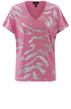 Pink Semi Sheer Silver Foil Print Top