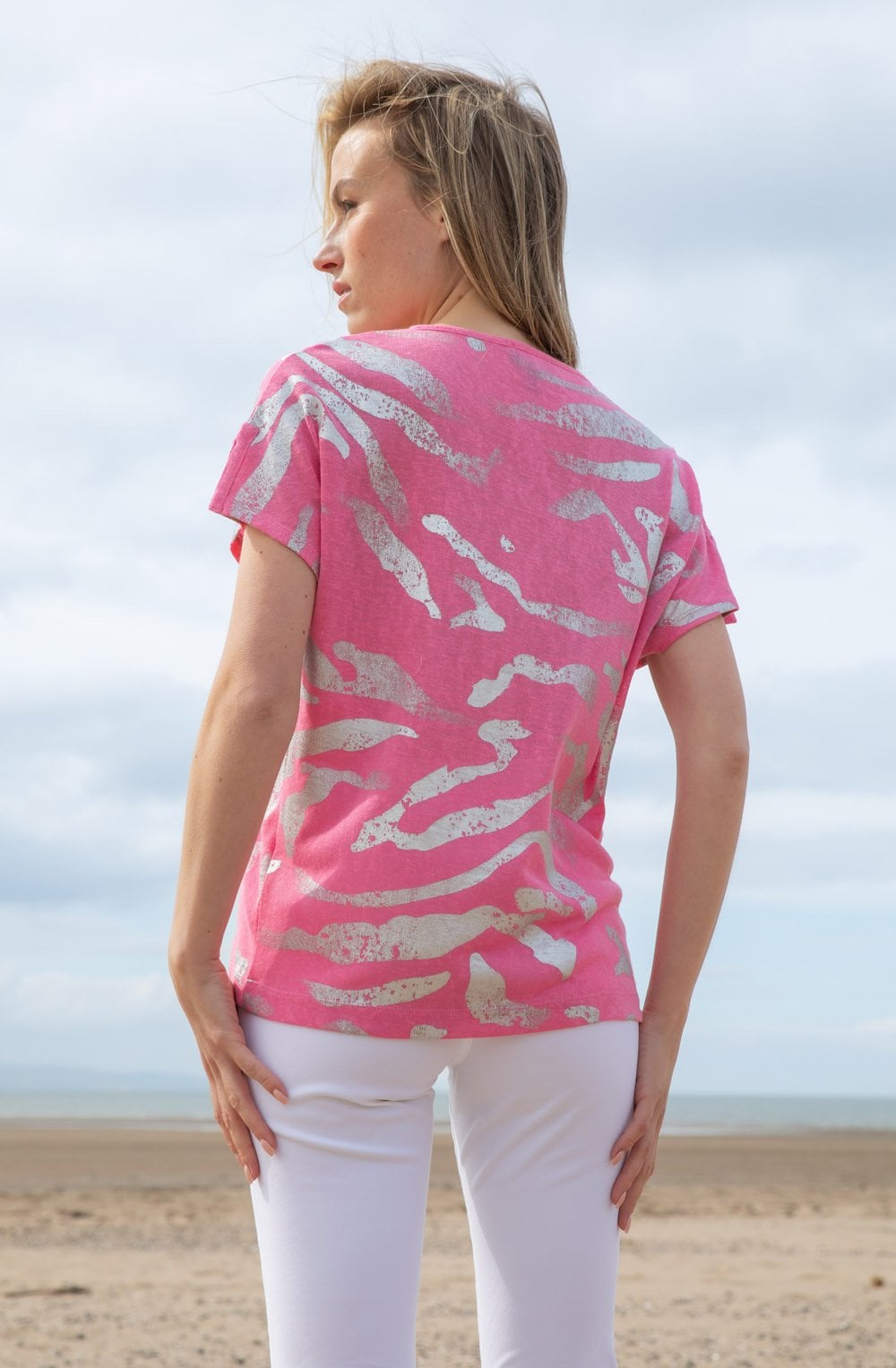 Pink Semi Sheer Silver Foil Print Top