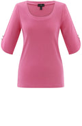 Pink Silver Button Sleeve T Shirt