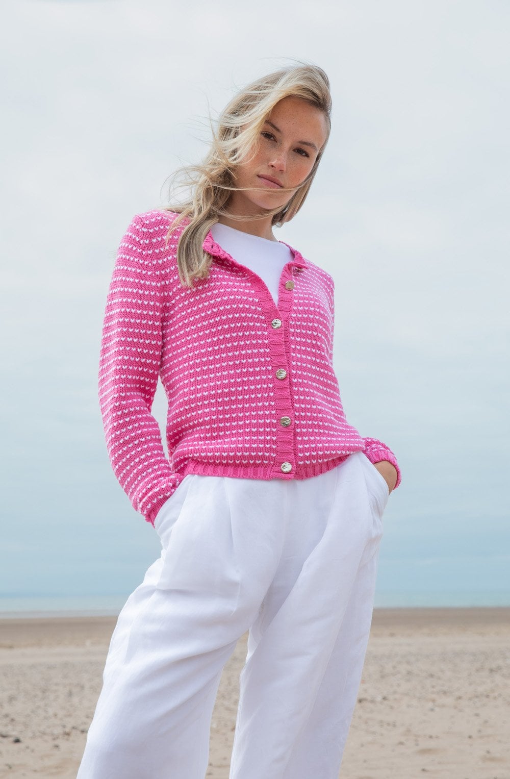 Pink Statement Button Cardigan