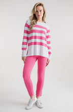 Pink Stripe Button Cuff Jumper