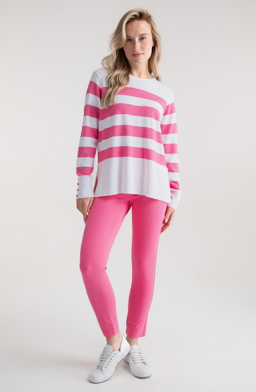 Pink Stripe Button Cuff Jumper