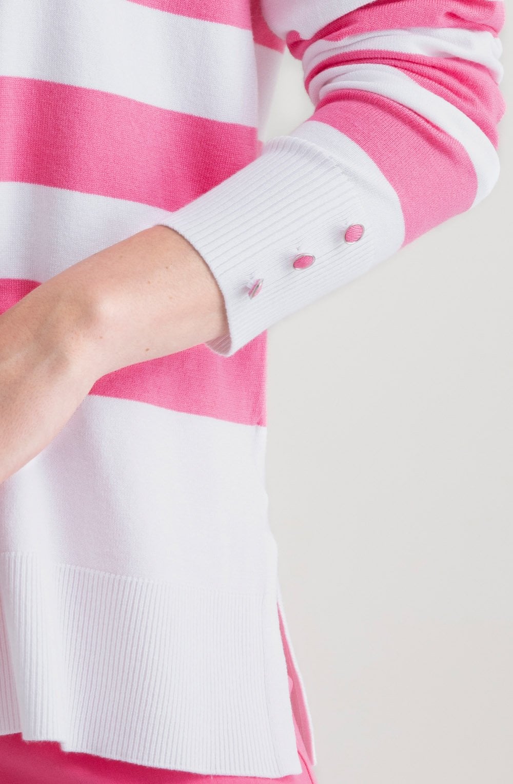 Pink Stripe Button Cuff Jumper