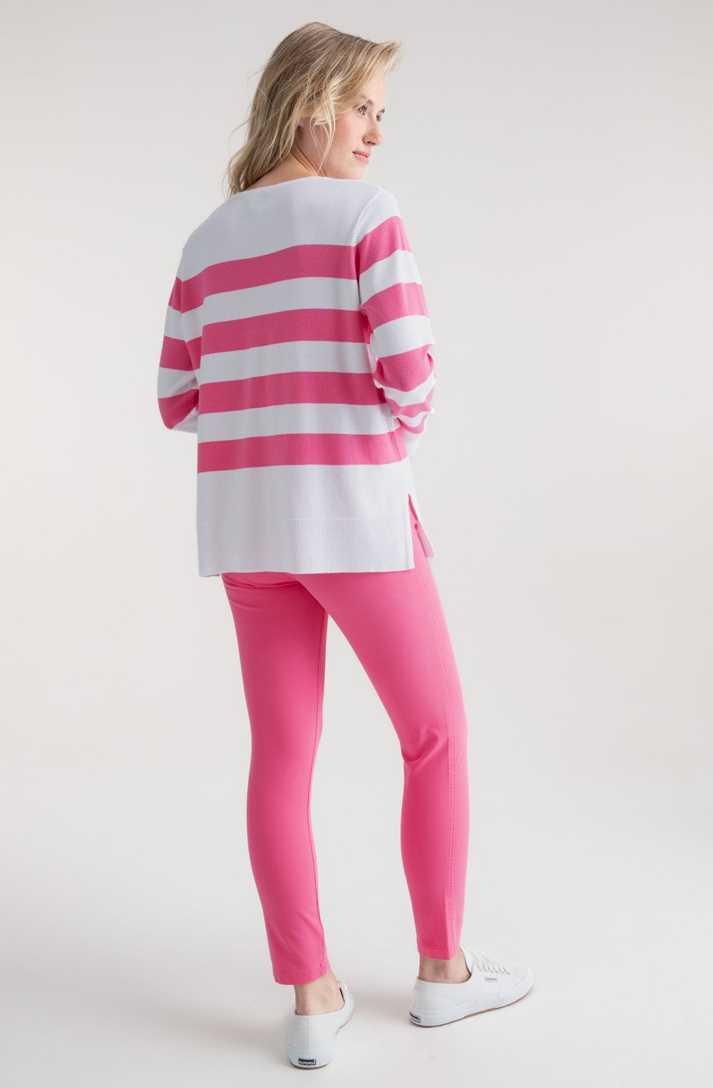 Pink Stripe Button Cuff Jumper