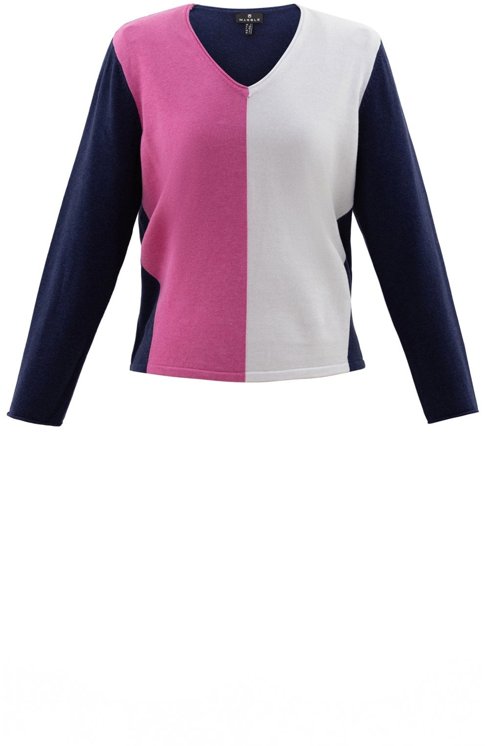 Pink White and Navy Block Design Jumper