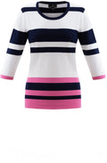 Pink White and Navy Striped Sleeve Jumper