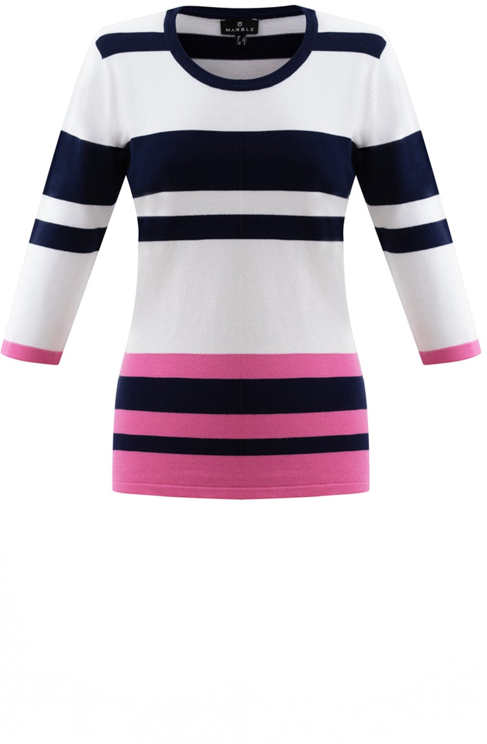 Pink White and Navy Striped Sleeve Jumper