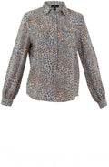 Powder Blue and Tobacco Spotted Silk Feel Blouse