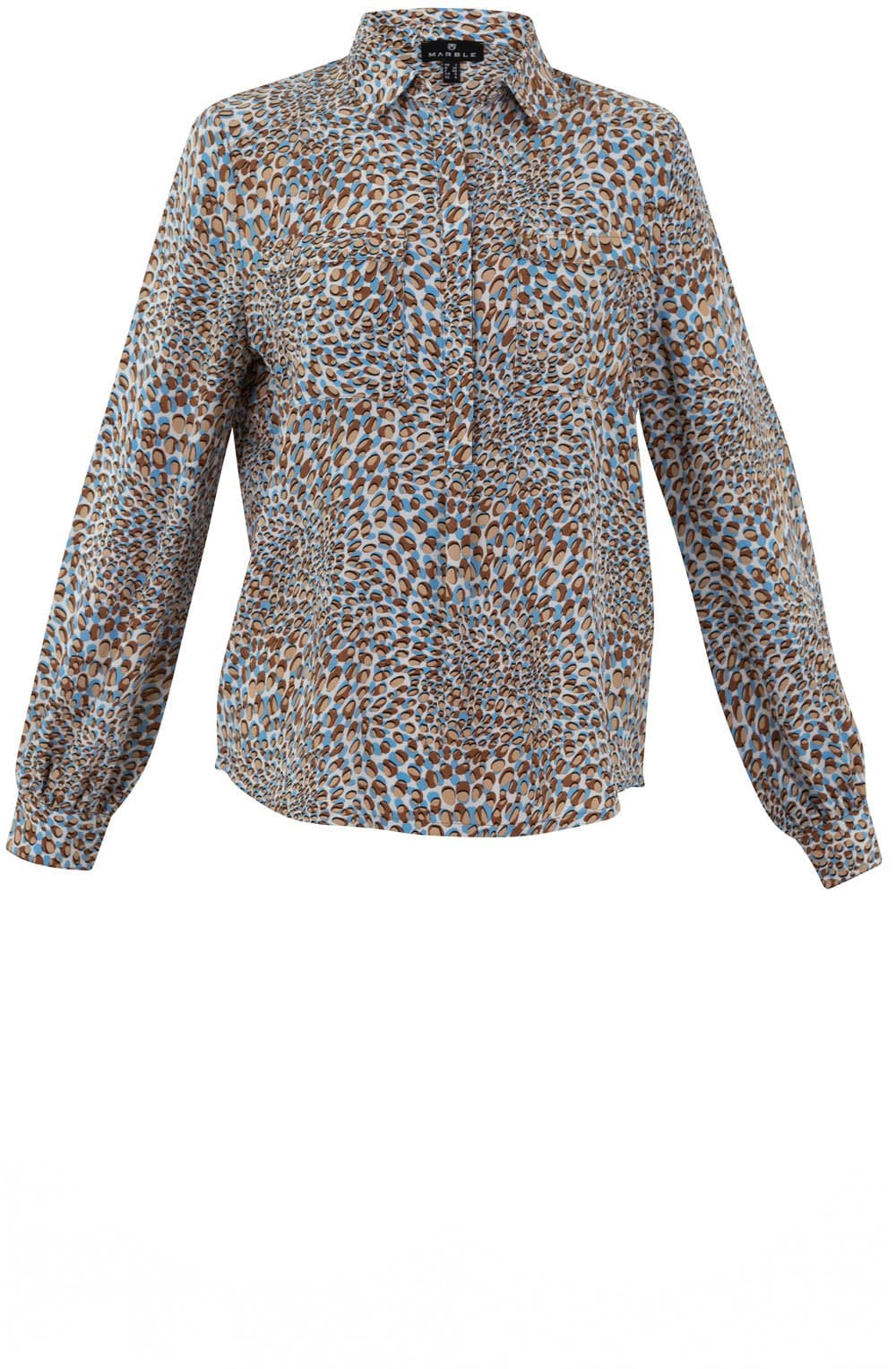 Powder Blue and Tobacco Spotted Silk Feel Blouse