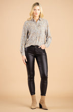 Powder Blue and Tobacco Spotted Silk Feel Blouse