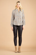 Powder Blue and Tobacco Spotted Silk Feel Blouse