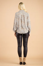 Powder Blue and Tobacco Spotted Silk Feel Blouse
