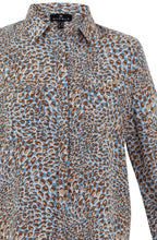 Powder Blue and Tobacco Spotted Silk Feel Blouse