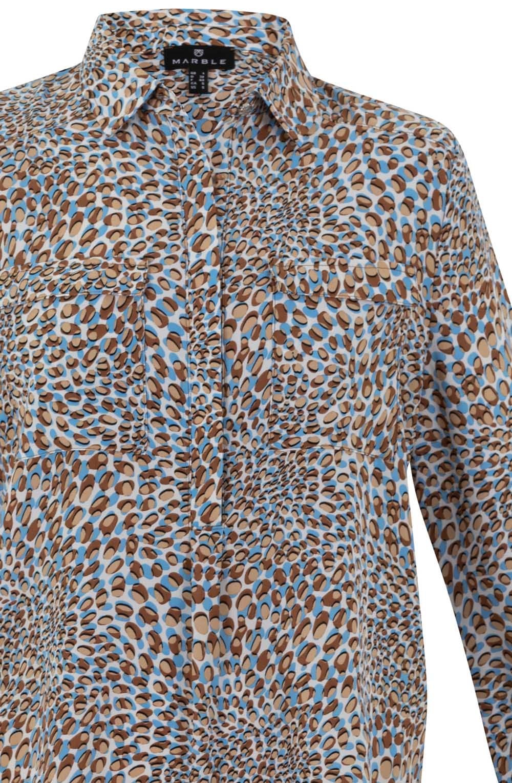 Powder Blue and Tobacco Spotted Silk Feel Blouse
