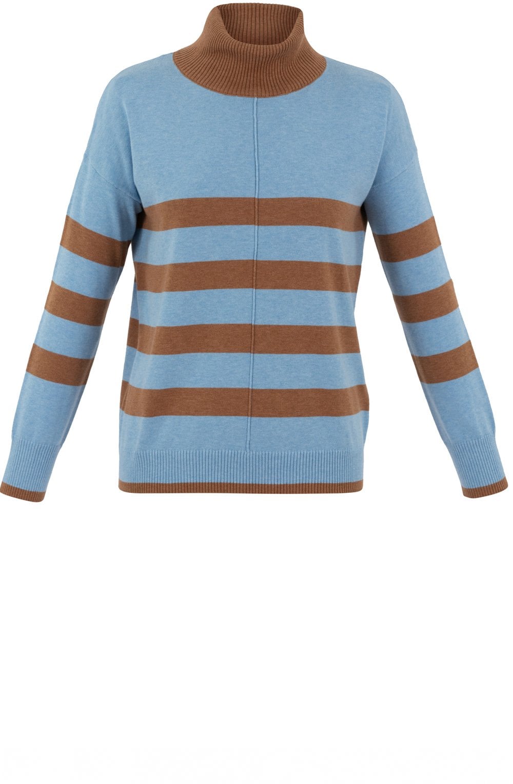 Powder Blue and Tobacco Striped Polo Neck Jumper